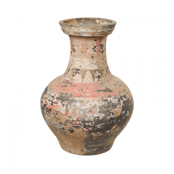 Vaso en cerámica china policromada de la dinastía Han, periodo del 202 a.C-220 d.C. En buen estado de conservación.