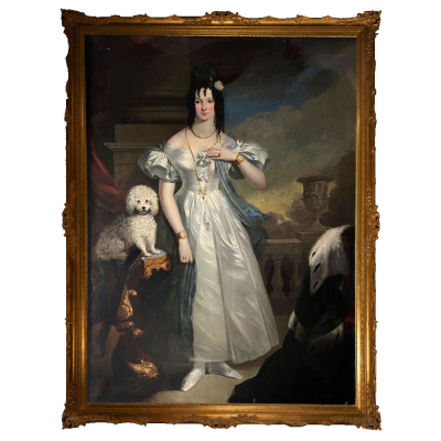 Joseph Karl Stieler (1781 – 1858) &quot;Retrato de la Reina Teresa de Sajonia-Hildburghausen&quot;.   Escuela Romántica Alemana de la primera mitad del siglo XIX. Monumental óleo sobre lienzo