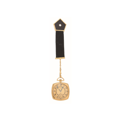Reloj de bolsillo lepine marca Rolex en oro, c.1930. Nº 1001437. Esfera dorada con numeración arábiga.