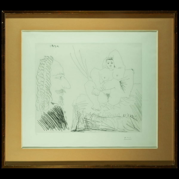 PABLO RUIZ PICASSO (1881 - 1973) &quot;COURTISANE AU LIT AVEC UN VISITEUR&quot; Aguafuerte 