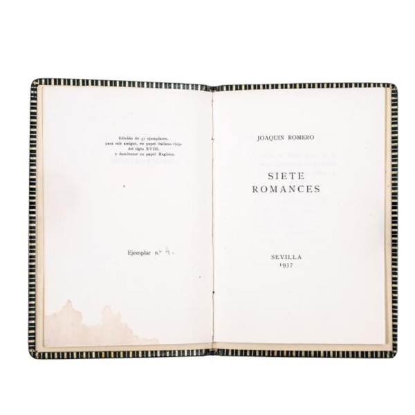 Joaquín Romero "Siete romances" (dedicado). Sevilla: Imprenta Alemana, 1937.