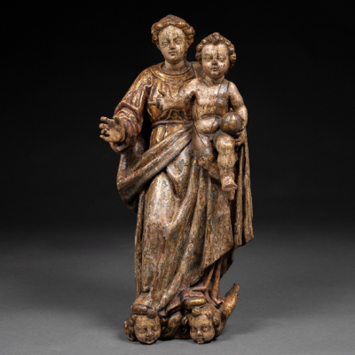 &quot;Virgen con niño&quot; Escultura en madera tallada y policromada. Siglo XVII