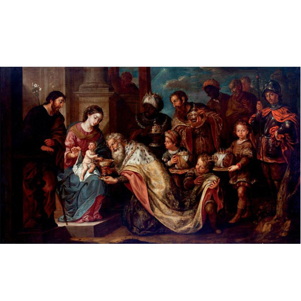 José Risueño  (1667 - 1721).  &quot;Adoración de los Reyes&quot;. Óleo sobre lienzo. 