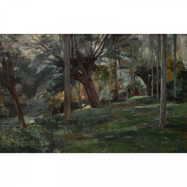 &quot;Orillas del Zadorra&quot; (Otoño).  FERNANDO DE AMÁRICA (Vitoria, 1866-1956) Óleo/Tabla