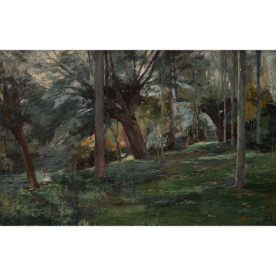 &quot;Orillas del Zadorra&quot; (Otoño).  FERNANDO DE AMÁRICA (Vitoria, 1866-1956) Óleo/Tabla