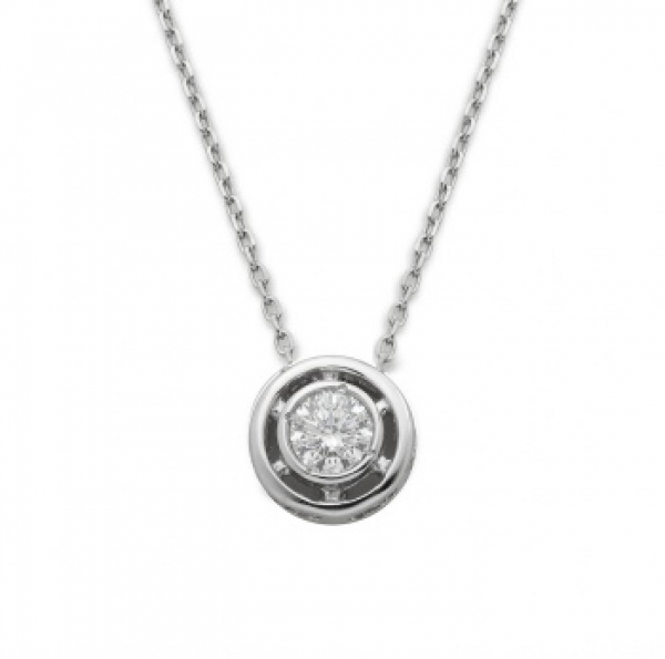 Cadena y colgante chatón en oro blanco con diamantes talla brillante con un peso total de 0,24 cts. aprox.