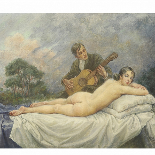 Enrique Pertegás Ferrer (1884-1962) &quot;La canción galante&quot;, 1954. Óleo sobre lienzo. Firmado