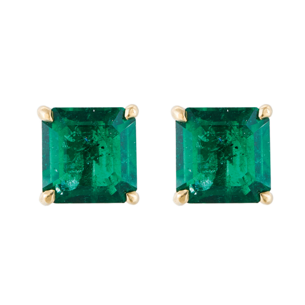 Pendientes en oro blanco con esmeralda de Zambia talla octogonal engastada en garras.