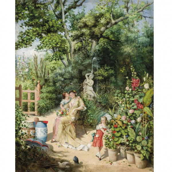 Ricardo de Madrazo y Garreta (1852 - 1917).   "Juegos de jardín". Óleo sobre lienzo.