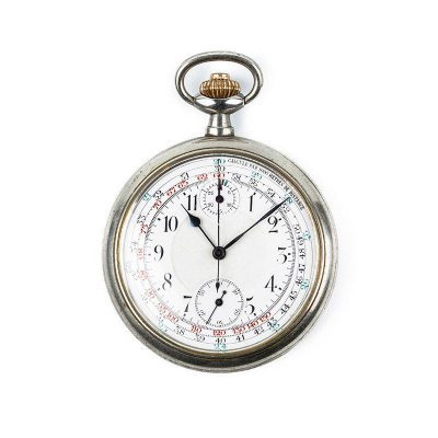 Reloj cronógrafo lepine, suizo, en caja 51 mm, de tapa lisa. Esfera de porcelana 