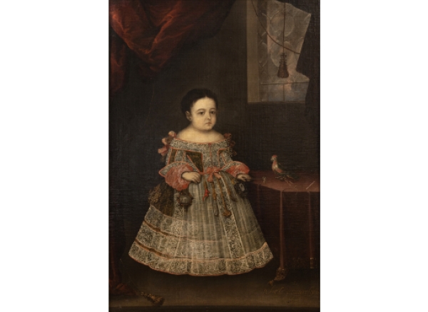 ANÓNIMO NOVOHISPANO, FF. SIGLO XVII.  Retrato de D. Antonio Cayetano Delgado vestido como un príncipe. 