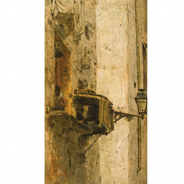 Mariano Fortuny. "Muchacho en la ventana". Óleo sobre tabla. Firmado 