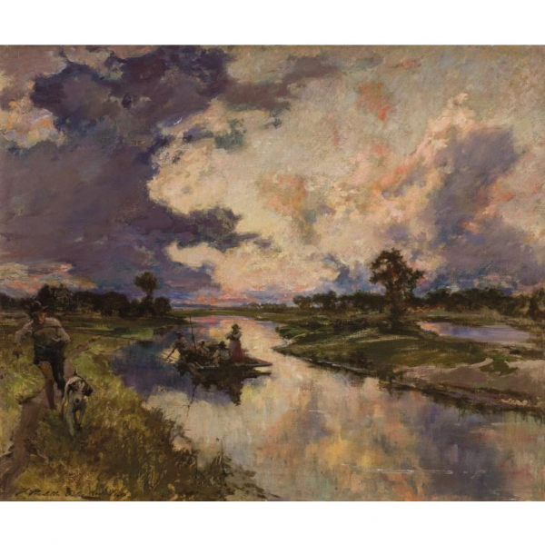 Francisco Pradilla.   &quot;Aspectos fugaces del paisaje; Crepúsculo de verano, país pontino, Italia (1919)&quot;. Óleo sobre lienzo.