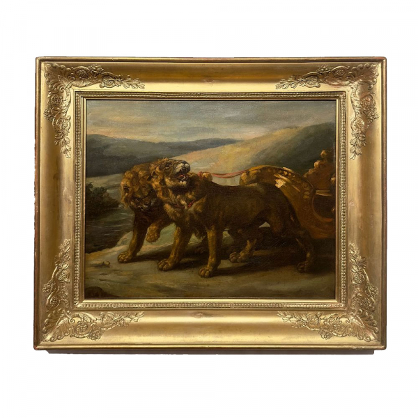 THÉODORE GÉRICAULT (Ruan, 1791- París, 1824) – "Pareja de leones tirando de un carro" (ca. 1811).    Óleo sobre lienzo.