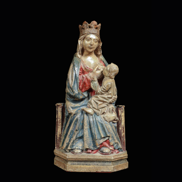 Espectacular Virgen de la Leche Gótica Alemana en piedra policromada, siglo XIV al XV Valle del Rin.