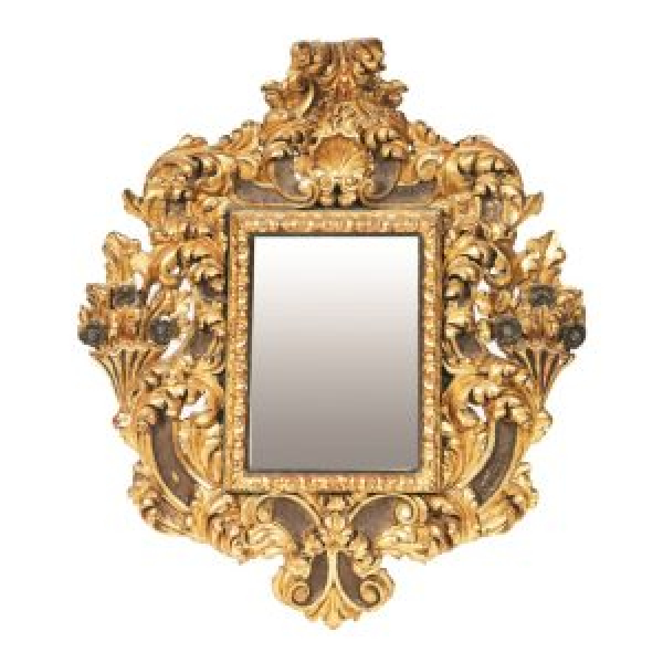Espejo barroco en madera tallada, policromada y dorada, s.XVIII. 