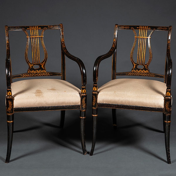 Pareja de sillones Ingleses estilo Regencia con respaldo en forma de lira