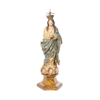 Escuela española, fles. del s.XVII-ppios. del s.XVIII. Inmaculada Concepción. Escultura en madera tallada, policromada y dorada.