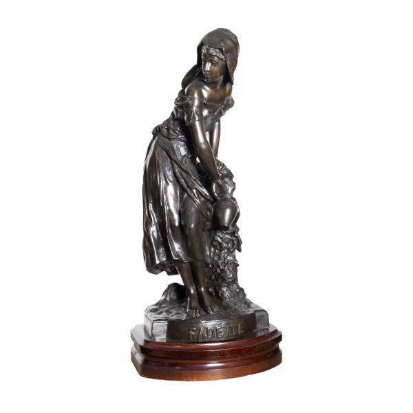 Después de Marius Mars-Vallet (Francia, 1869-1957)  Fadette.  Escultura en bronce patinado sobre peana en madera. Firmada.