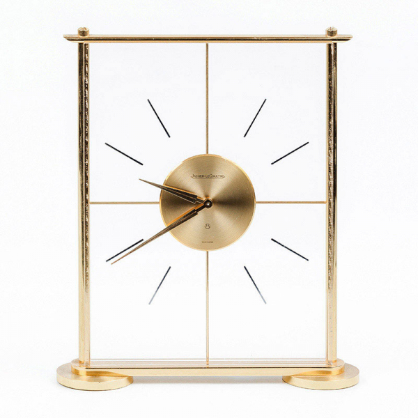 Reloj vintage de sobremesa JAEGER-LECOULTRE, 8, Nº 429, en marco extraplano de metal dorado y metacrilato