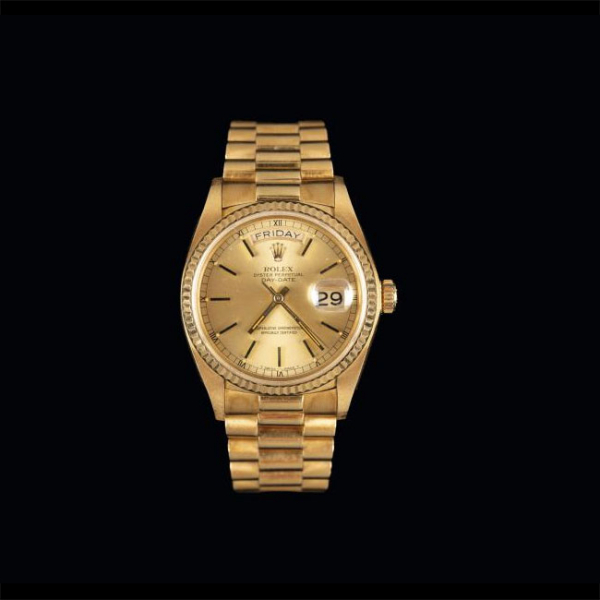 Reloj de pulsera Rolex Oyster Perpetual Day-Date en oro amarillo 18 K. Nº de serie: 67113299. Ref. 18038. 