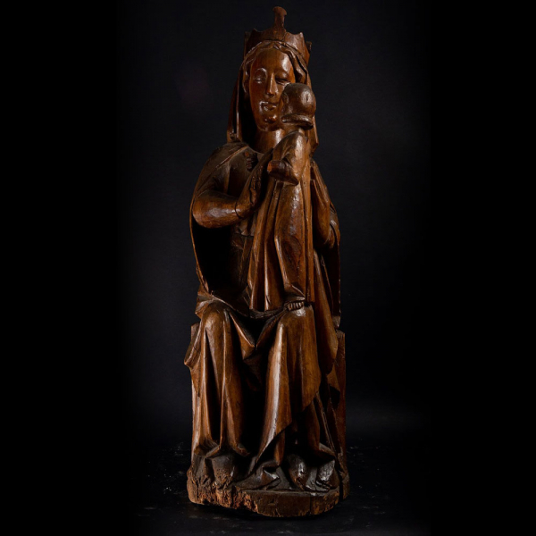 Exquisita gran Virgen Sedente "Sedes Sapientiae" G&oacute;tica Alemana en roble, siglo XV. 