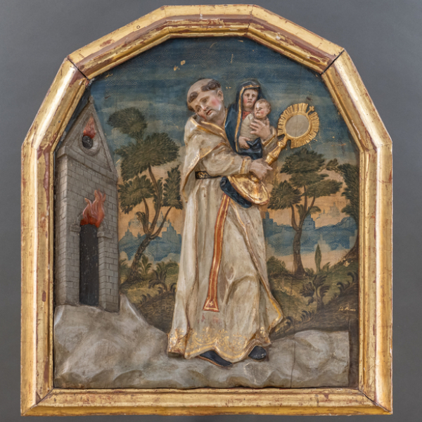 "San Jacinto de Polonia" Alto relieve en madera talllada y policromada. Siglo XVIII