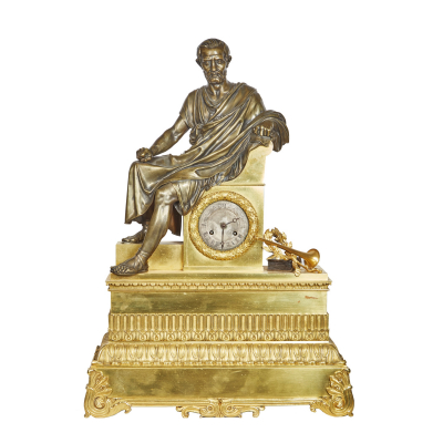 Reloj de sobremesa francés en bronce dorado al mercurio, s.XIX. 