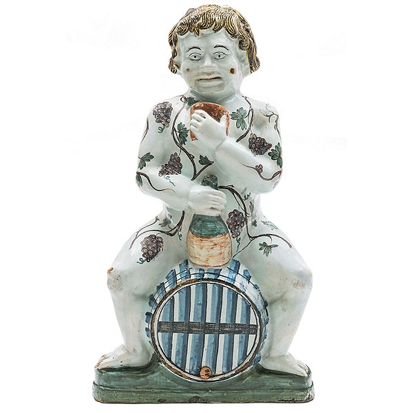 Dios Baco en cerámica vidriada francesa de Lunéville