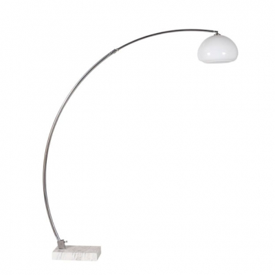 L&aacute;mpara de pie de dise&ntilde;o italiano de tipo arco. S. XX. Brazo en acero tubular con pie de m&aacute;rmol jaspeado.