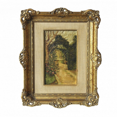 Santiago Rusiñol (1861-1931) &quot;Apunte de Jardín&quot;. Óleo sobre tabla. Firmado 