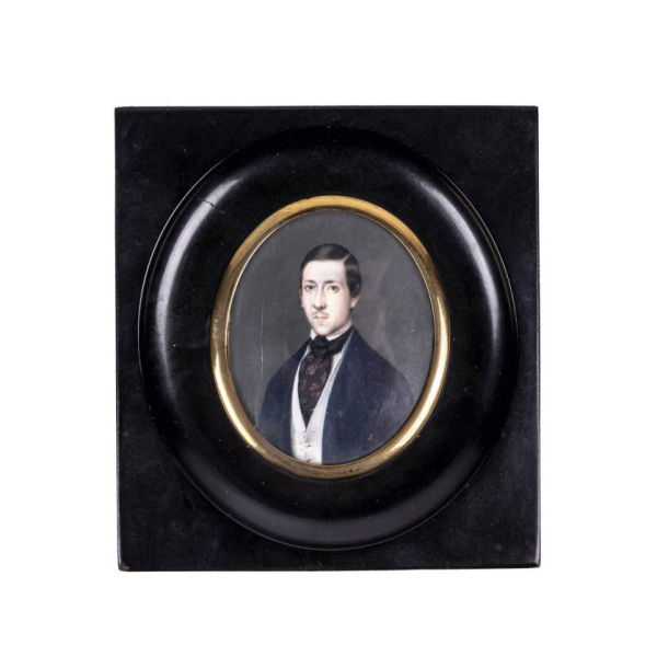 Escuela Espa&ntilde;ola Pps. S. XIX. "Retrato de Don Salvador Paniagua". Miniatura pintada al gouache.