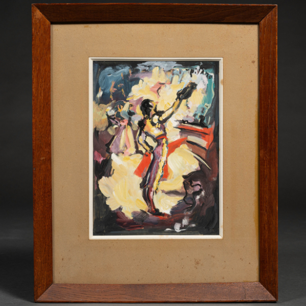 &quot;Ovación al torero&quot;.  EDUARDO PISANO(Cantabria, 1912-Paris, 1986).   Firmado: Pisano.   Técnica: Gouache/cartón