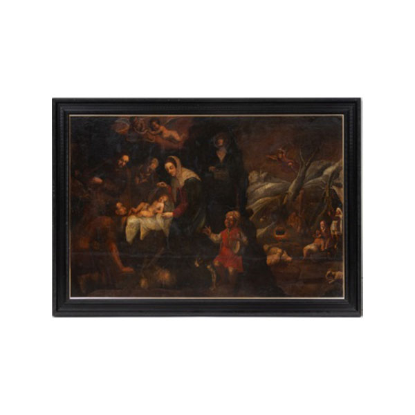 ESCUELA COLONIAL  (S. XVII) &quot;Adoración de los pastores &quot; Óleo / Lienzo