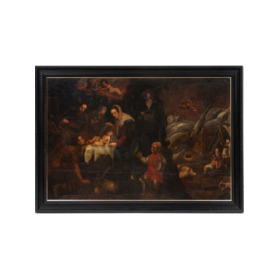 ESCUELA COLONIAL  (S. XVII) &quot;Adoración de los pastores &quot; Óleo / Lienzo