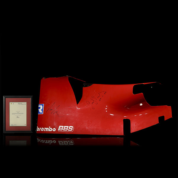 Panel lateral trasero escudería Ferrari F1 F310 &quot;Michael Schumacher&quot;, temporada 1996. 