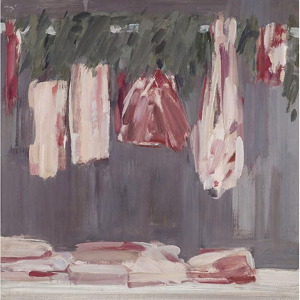 Fermín Aguayo.   "La Boucherie (1961)". Óleo sobre lienzo. Firmado y fechado (61) en el ángulo superior izquierdo.