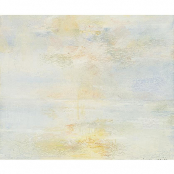 Carmen Laff&oacute;n. "Puesta de sol". Pastel sobre papel. Firmado en el &aacute;ngulo inferior derecho.