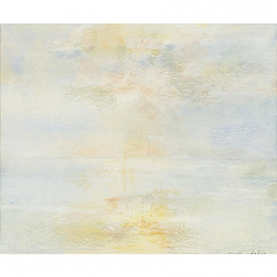 Carmen Laff&oacute;n. "Puesta de sol". Pastel sobre papel. Firmado en el &aacute;ngulo inferior derecho.