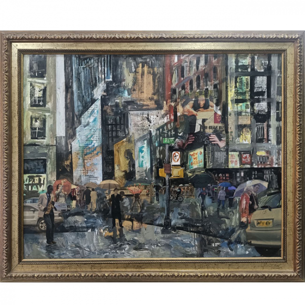 Antoni Vives Fierro (Barcelona, 1940). Paraigües (2009). Óleo y collage sobre lienzo firmado 