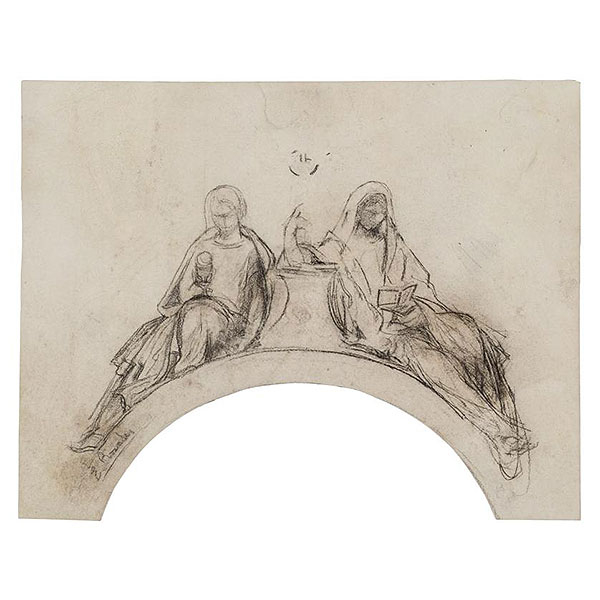 Eduardo Rosales. (1836 - 1873)   &quot;Boceto para pintura mural&quot;. Dibujo. Firmado en el ángulo inferior izquierdo.