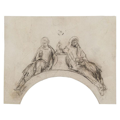 Eduardo Rosales. (1836 - 1873)   &quot;Boceto para pintura mural&quot;. Dibujo. Firmado en el ángulo inferior izquierdo.