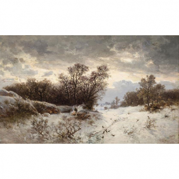 Carlos de Haes. "Paisaje invernal (1880)". &Oacute;leo sobre lienzo. Firmado y fechado (1880)  