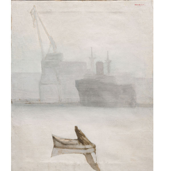 "Pescador con la red en la Ría"  Juan Ramón Luzuriaga ( Bilbao, 1938) 
