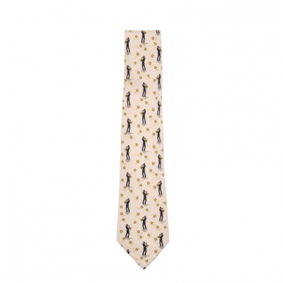 HERM&Egrave;S. Corbata en twill de seda, ensamblada a mano.  Con dibujos de saxofonistas y estrellas.