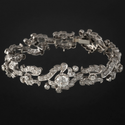 Pulsera de eslabones en oro blanco de 18kt con brillantes talla antigua.