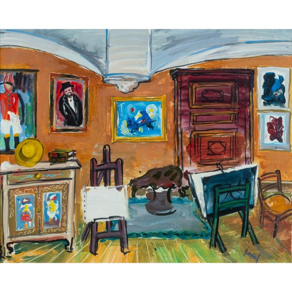 Carles Nadal Ferreres (París, Francia, 1917-Sitges, Barcelona, 1998).  Estudio.  Óleo sobre papel adherido a tabla. Firmado. 