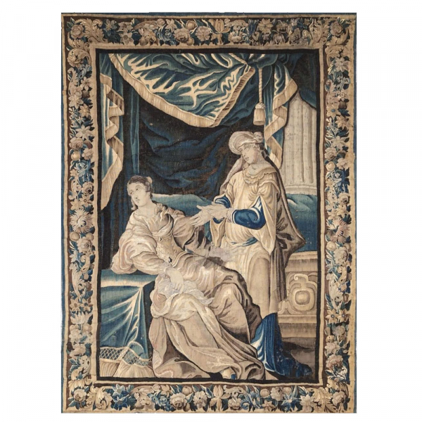 "El adivino". Tapiz de Aubusson del siglo XVIII.    Tapiz de lana y seda