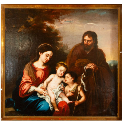 Excepcional "Sagrada Familia" de Bernardo Lorente Germ&aacute;n​ (1680-1759).    &Oacute;leo sobre lienzo.
