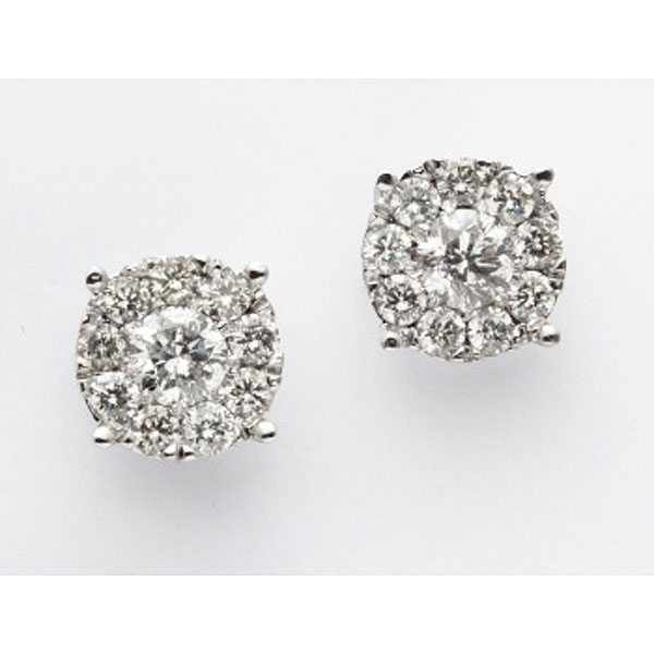 Pendientes en oro blanco con diamante central y cuajado de diamantes talla brillante